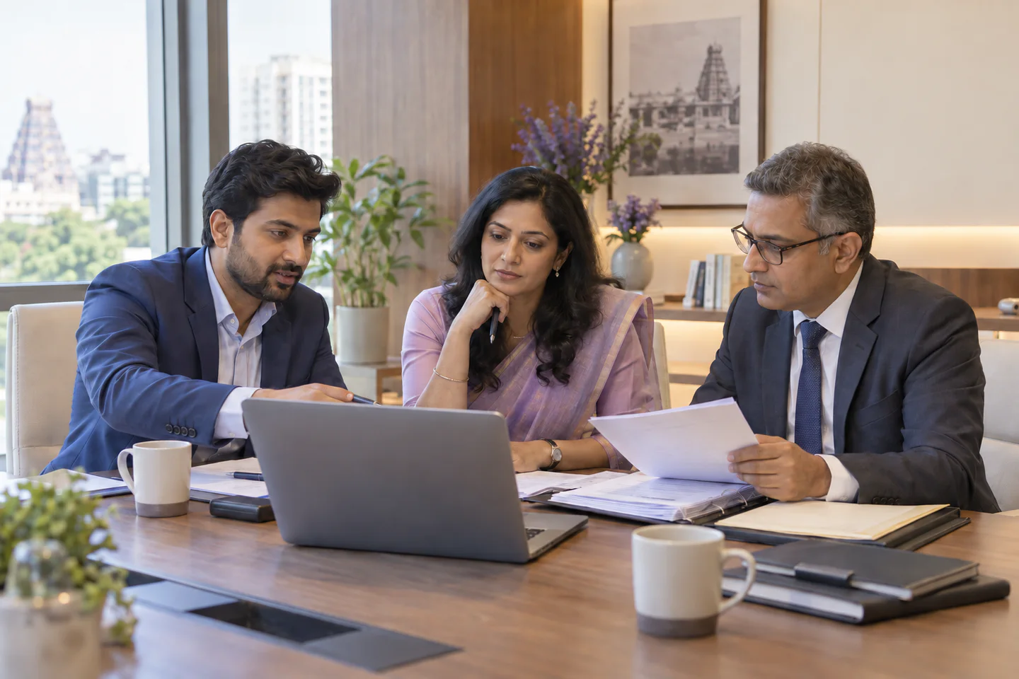 Indian insurance and claim professionals collaborating on a policyholder case