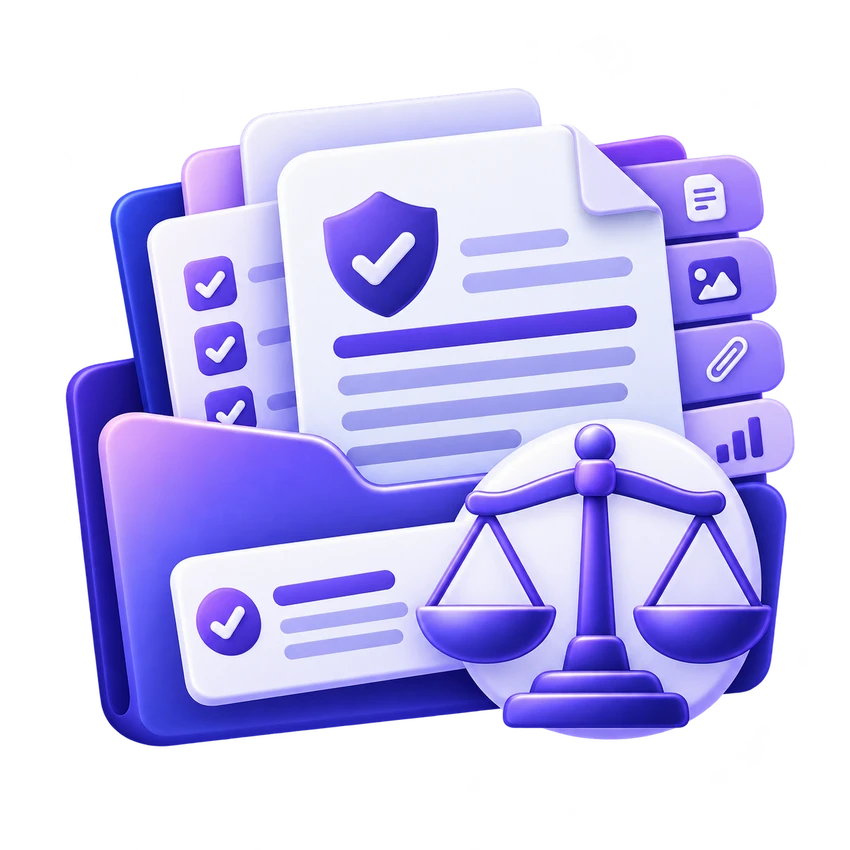 Illustration of a structured insurance case file and technical analysis